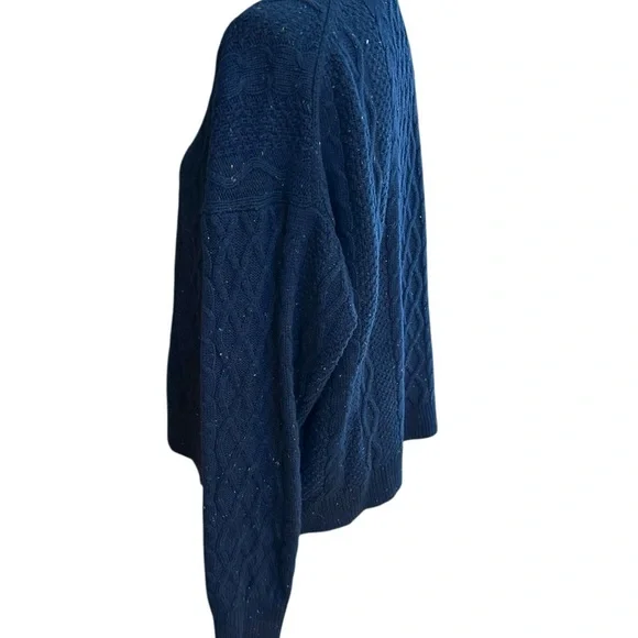 J. Crew Donegal Cable Knit Crew Nevk Sweater Navy XL - Picture 4 of 12